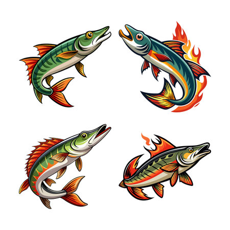 Colorful Waterflame Pike Illustration with Realistic Featuresのイラスト素材