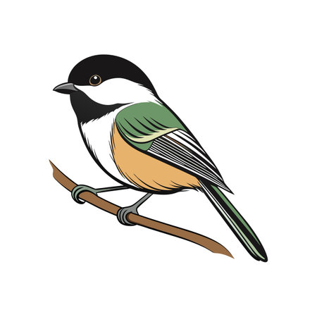 Charming Black-Capped Chickadee Bird Artwork in Colorのイラスト素材
