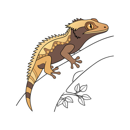 Realistic Crested Gecko in its Habitatのイラスト素材