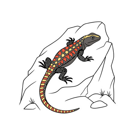 Realistic Mexican Beaded Lizard Among Rocksのイラスト素材