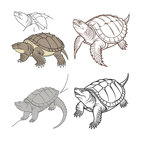 Majestic Common Snapping Turtle in Natural Habitatのイラスト素材