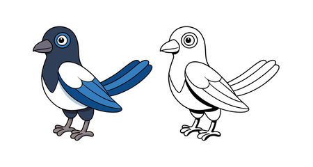 Cute Magpie Coloring Design for Kidsのイラスト素材