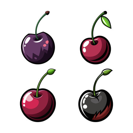 Lively Black Cherry Fruit in Colorful Bowlのイラスト素材