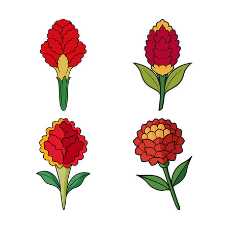 Vivid Feather Cockscomb Flower Art in Bright Colorsのイラスト素材