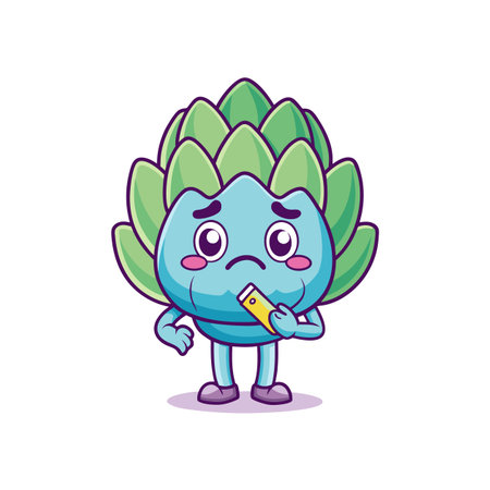 Humorous Stamp Collecting Scene with Injured Artichokeのイラスト素材