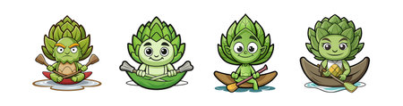 Disfigured Artichoke Kayaking with Humorのイラスト素材
