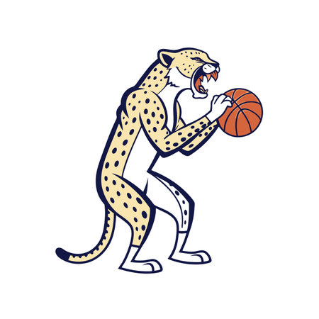 Cheetah Showcasing Basketball Skills in Illustrationのイラスト素材