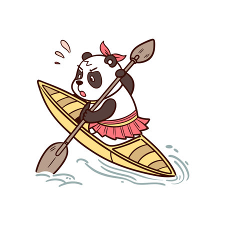 Panda Canoeing on a Fun Adventureのイラスト素材