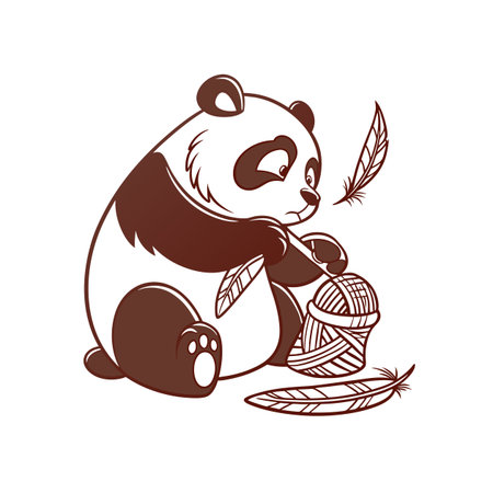 Trembling Panda Engaged in Knittingのイラスト素材