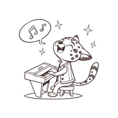 Whimsical Jaguar in Colorful Piano Adventureのイラスト素材