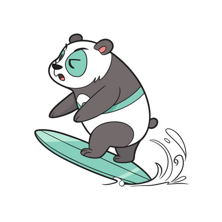 Vibrant Panda Enjoying Surfing Funのイラスト素材