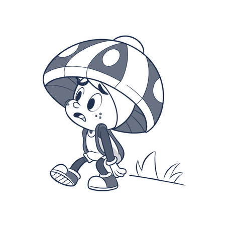 Whimsical Lion in Colorful Mushroom Explorationのイラスト素材