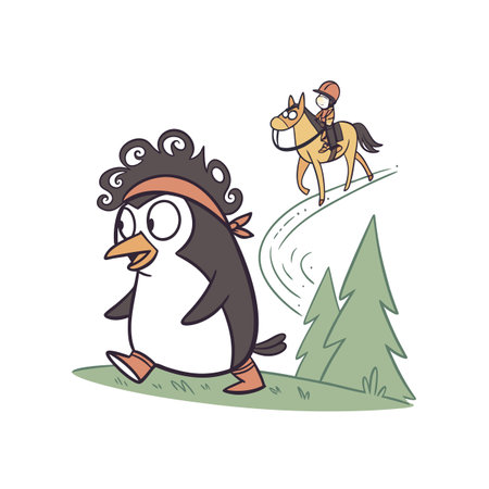 Swollen Penguin Horseback Riding Adventureのイラスト素材