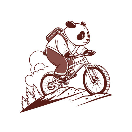 Peaceful Panda Enjoying Mountain Biking Adventureのイラスト素材