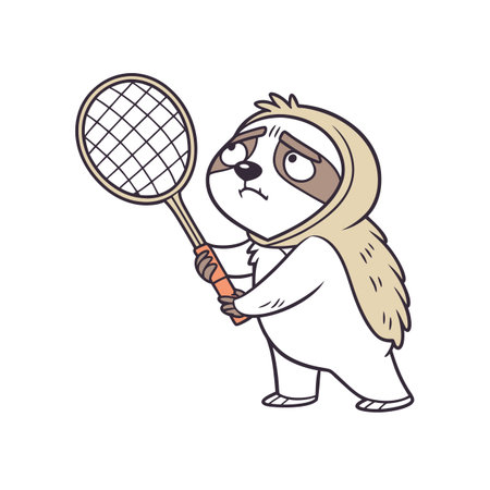 Sloth Actively Playing Badminton Illustration