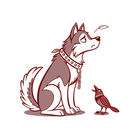 Ill Husky with Bird Vector Illustrationのイラスト素材