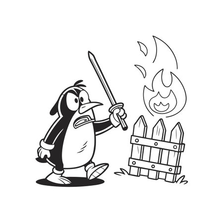 Penguin Fencing While Burningのイラスト素材