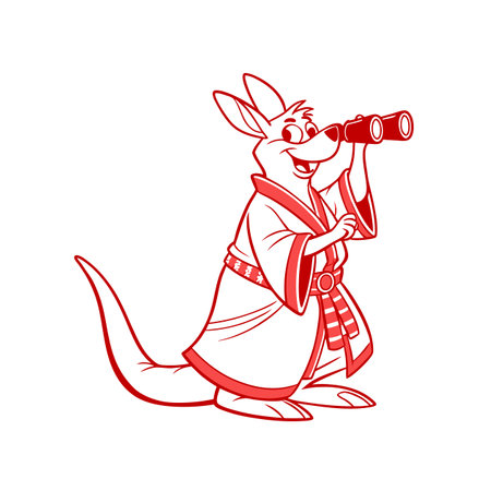 Vivid Kangaroo Bird Watching Illustration for Creativesのイラスト素材