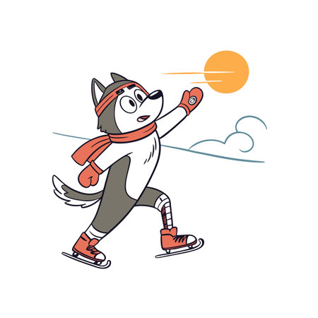 Fit Husky Ice Skating in Illustrationのイラスト素材