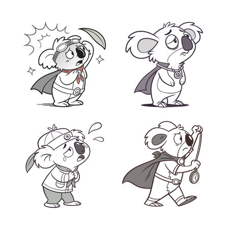 Cartoon Koala Superhero Emotions and Time Travelのイラスト素材