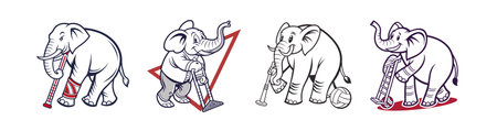 Whimsical Elephant Cartoon Sports Team Character Collection