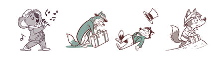 Cartoon Animals with Human Activitiesのイラスト素材
