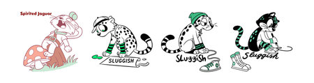 Spirited and Sluggish Cartoon Jaguar Charactersのイラスト素材