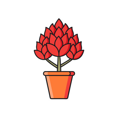 Red potted plant vector illustration on whiteのイラスト素材