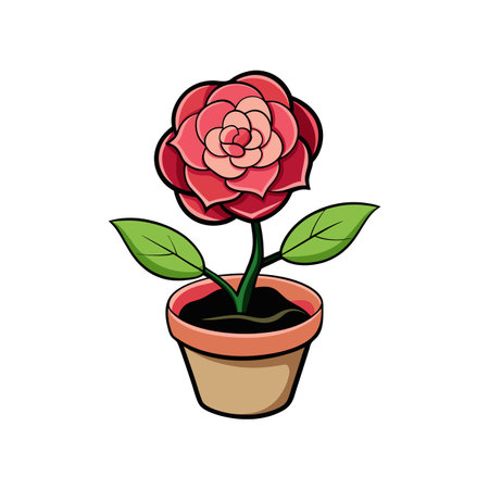 Cartoon Pink Rose in a Flowerpot Illustrationのイラスト素材