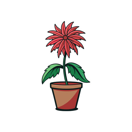 Potted Red Flower Illustration on White Backgroundのイラスト素材