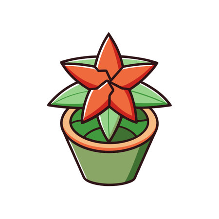 Cartoon Potted Plant with Red Star Flowerのイラスト素材