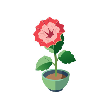 Stylized Potted Hibiscus Flower Illustration, Vector Graphicのイラスト素材