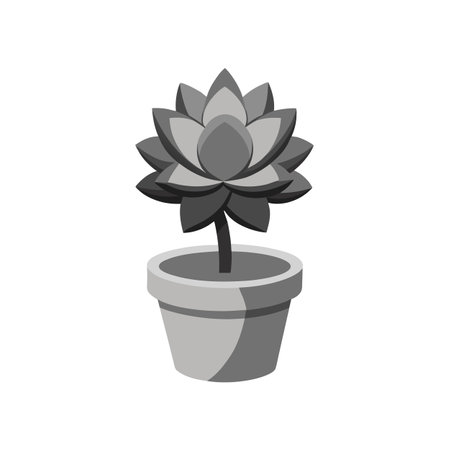 Grayscale Succulent Plant in Pot Illustrationのイラスト素材
