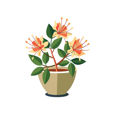 Potted plant with orange and yellow flowersのイラスト素材