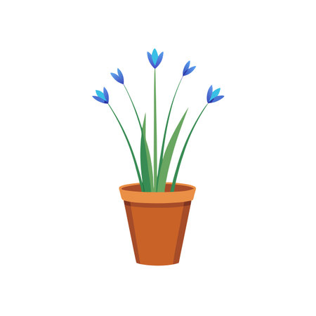 Stylized Blue Flowers in a Terracotta Potのイラスト素材
