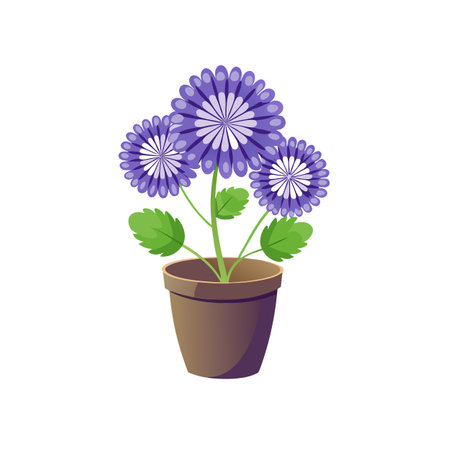 Cartoon purple flower in pot, botanical vectorのイラスト素材