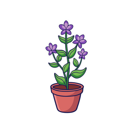 Purple Flower Plant in Pot Illustrationのイラスト素材