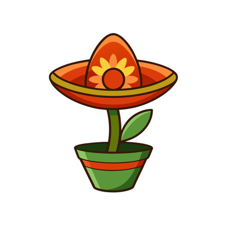 Cartoon Plant in a Pot with Sombreroのイラスト素材