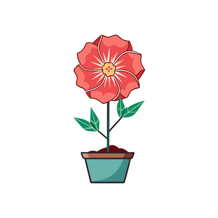 Potted Coral Flower Isolated on White Backgroundのイラスト素材