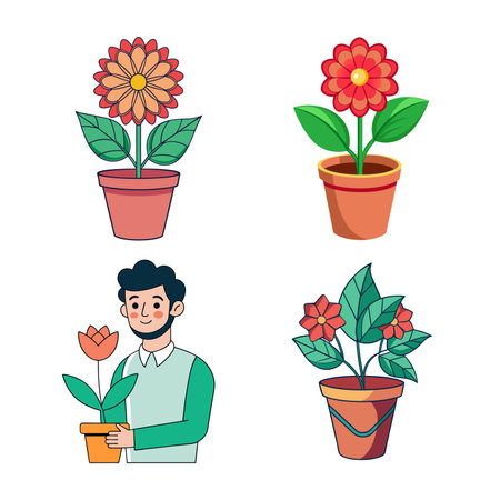 Cartoon Flower in Pot Illustration, Vectorのイラスト素材