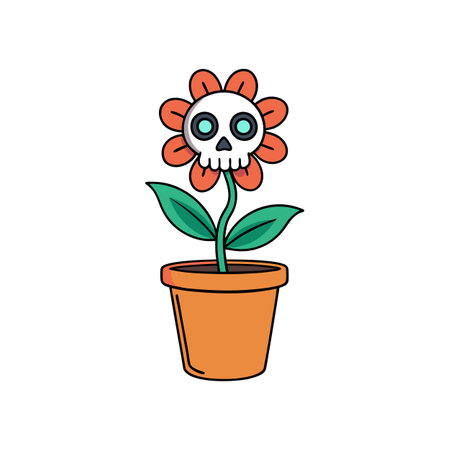 Spooky Skull Flower in Pot Illustrationのイラスト素材