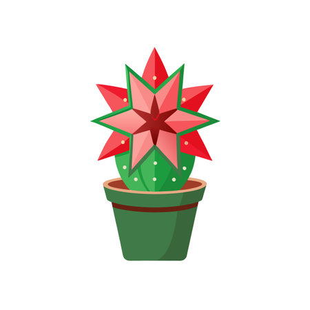 Potted Cactus with Star Flower Illustrationのイラスト素材
