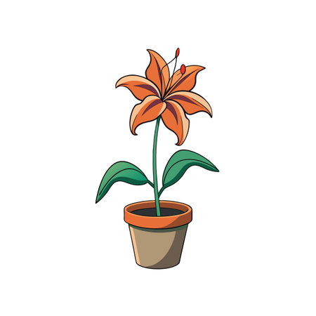 Orange Lily in Pot Cartoon Illustrationのイラスト素材