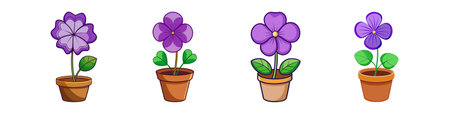 Cute Purple Flower in a Pot Illustrationのイラスト素材