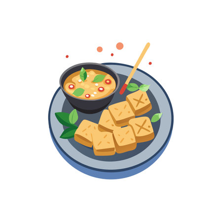 Flavorful Grilled Tofu with Peanut Dipping Sauceのイラスト素材