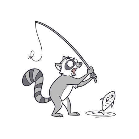 Adventurous Lemur Enjoying Fishing Adventureのイラスト素材