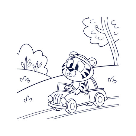 Tiger Cub Driving Happily in the Parkのイラスト素材
