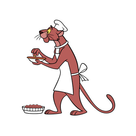 Playful Panther Engaging in Cooking Adventureのイラスト素材