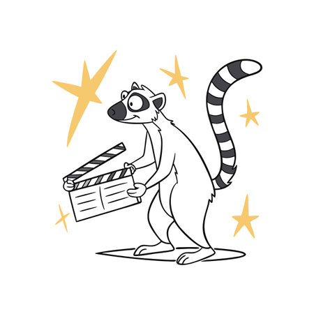 Cheerful Lemur Enjoying Film Making Adventureのイラスト素材
