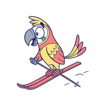 Cheerful Parrot Skiing Despite Confusionのイラスト素材